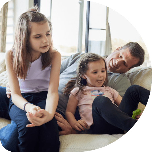Graphic showing a family in a livingroom