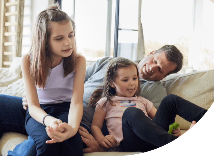 Graphic of a family in a livingroom