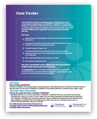 This tool can help you and your care team track how DAYBUE is affecting the signs and symptoms of Rett syndrome in your loved one. 