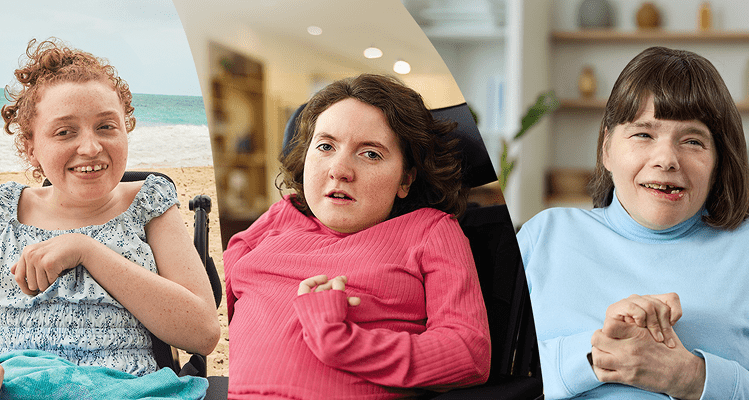 Adult women with Rett syndrome, ages 21, 25, and 54, in a 3-photo collage