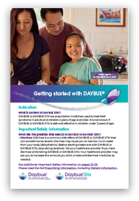 The DAYBUE Starting Treatment Discussion Guide for caregivers, a tool you can use to talk to your child's doctor about DAYBUE